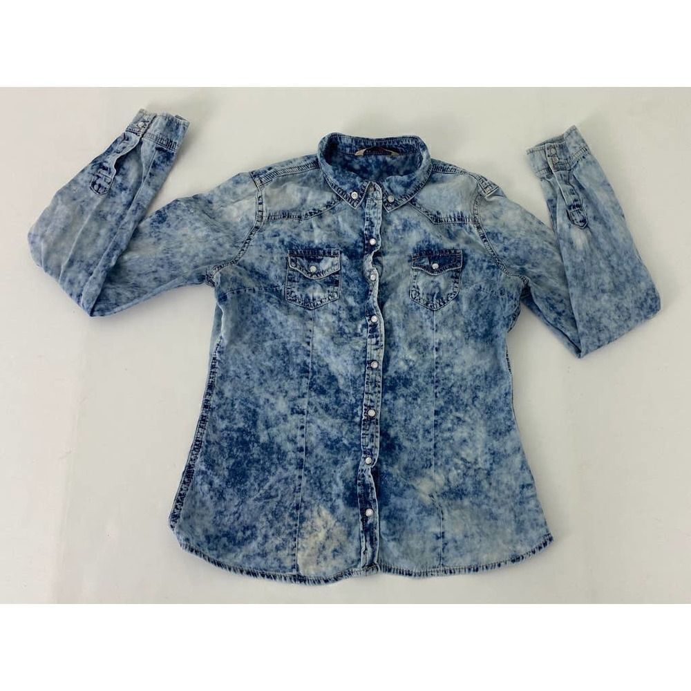Vintage Highway Jeans Acid Washed Pearl Snap Western Shirt 80s Festival Small